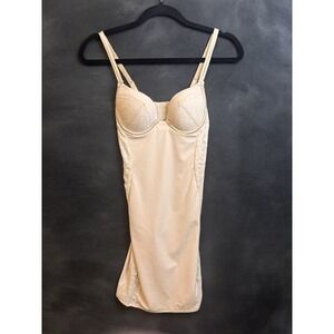Maidenform Lace Shapewear Slip Dress 32B Nude Beige Body Shaper Firm Control